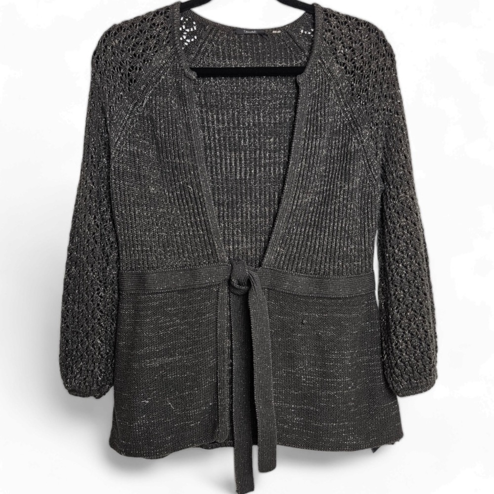 Tahari Kegan brown and metallic gold cardigan sweater Size Large New with tag